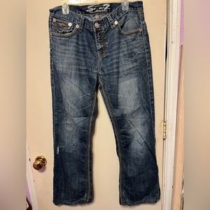 Seven7 straight leg 34 32 denim blue jeans back flap pockets Boot cut